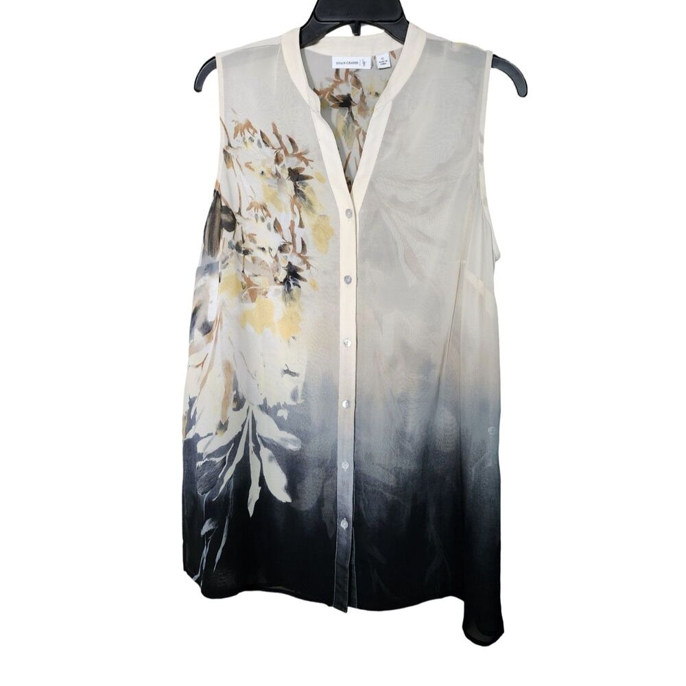 Susan Graver Printed Sheer Chiffon Sleeveless V-Neck Blouse Tunic Top